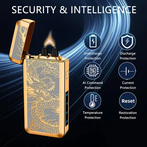 Vista 3 de Encendedor eléctrico recargable de arco de llama grande, tipo C, plasma, resistente al viento, con chip inteligente para campamento, aventura