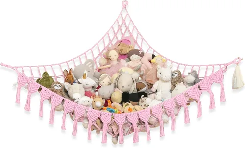 Vista 12 de ABBY BABY Hamaca de almacenamiento para animales de peluche extra grande con luces LED en la esquina – Red colgante para juguetes con capacidad