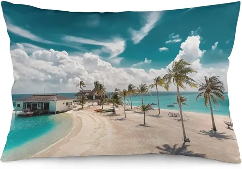 Vista 10 de Protector de almohada de playa con palmeras tropicales de 16 x 14 pulgadas, palmeras de playa, paisaje marino costero, decorativo, rectangular