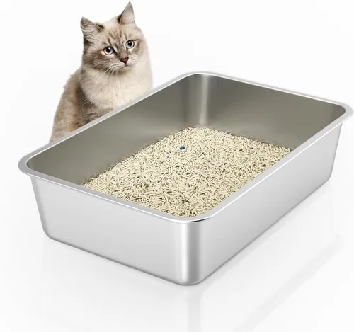 Vista 12 de IKITCHEN Caja de arena de acero inoxidable para gatos, bandeja de arena de metal grande para gatos, caja de arena para gatos nunca absorbe olores