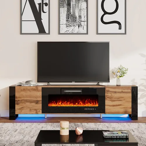 Vista 13 de VanAcc - Soporte moderno de TV con chimenea de 70 pulgadas con almacenamiento para televisores de hasta 80 pulgadas