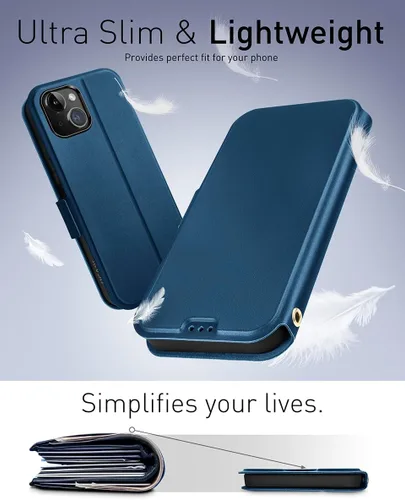 Vista 3 de OCASE Funda tipo cartera para iPhone 15, funda delgada de piel sintética, ranuras para tarjetas, bloqueo RFID, soporte de soporte, funda de teléfono