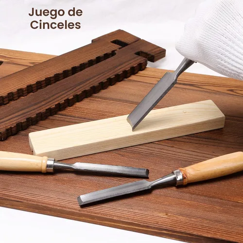 Vista 8 de Juego de cinceles de madera de semicírculo de tallado de acero al carbono, mango de carpintería, herramientas de carpintería, paquete de 4