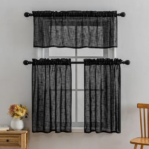 Vista 6 de Beda Home - Paneles de cortina texturizados de lino para cocina, sala de estar; paneles cortos rústicos filtrantes de luz para ventanas pequeñas