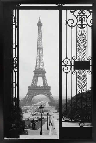 Vista 9 de Trends International Póster de pared de la Torre Eiffel - Puerta VIew, 14.725 x 22.375 pulgadas, versión enmarcada de madera de granero