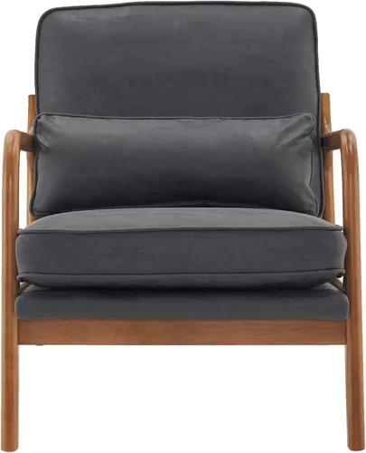Vista 3 de Sillón moderno Mid-Century - Sillón de interior con respaldo y cojín de asiento, silla de lectura tapizada de terciopelo de peluche con reposabrazos
