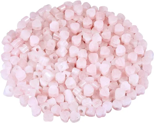 Vista 5 de TUMBEELLUWA Cuentas de piedra para hacer joyas, cuentas sueltas con forma de corazón de cristal curativo con agujero grande, paquete de 15, cuarzo