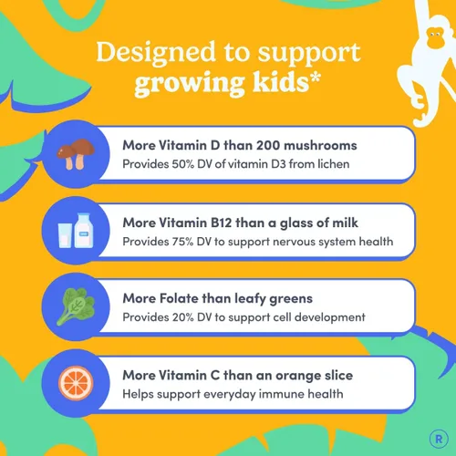 Vista 4 de First Day Gomitas multivitamínicas para niños de 4 años en adelante, fresa y naranja, vitaminas para niños, gomitas multivitamínicas A C D3 K2 B1 B2