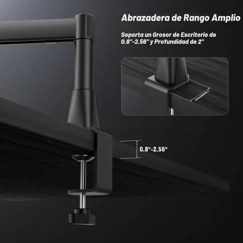 Vista 7 de BASN - Soporte de brazo de micrófono de perfil bajo con abrazadera de escritorio, diseño giratorio y almacenable, canal de gestión de cables