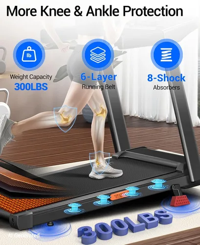 Vista 13 de Cintas de correr inclinadas 15% plegables para el hogar, 12 modos automáticos Cinta de correr con asa, cinta de correr silenciosa de 3.0 HP, tres