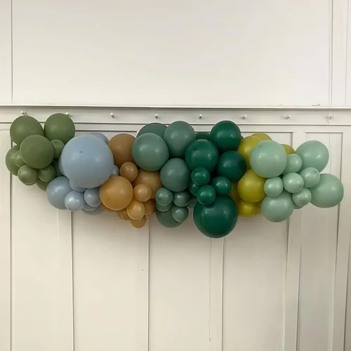Vista 6 de Globos azules, verdes y marrones, globo verde pastel salvia de 12 pulgadas, globo azul polvoriento para bosque de dinosaurios, cumpleaños temático