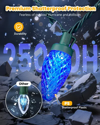 Vista 6 de Minetom Luces de Navidad C9 para exteriores, 88 pies, 110 luces LED con 8 modos de iluminación, impermeable, conectable, certificado UL