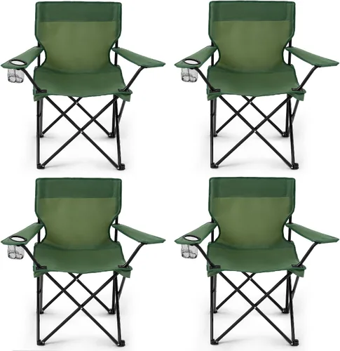 Vista 10 de Paquete de 4 sillas plegables de camping para adultos, sillas de playa portátiles plegables con bolsa de transporte y soporte para tazas, diseño