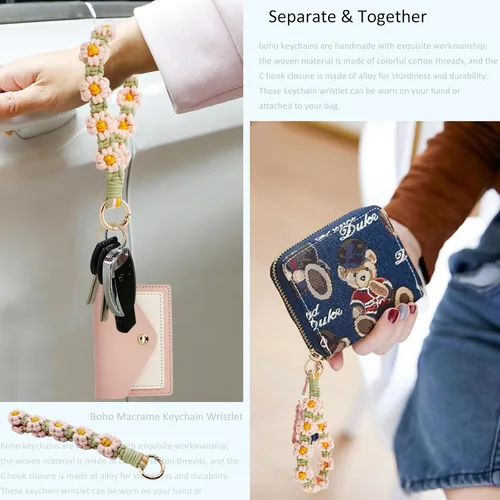 Vista 6 de BIHRTC Llavero de pulsera boho con soporte para lápiz labial, pulsera hecha a mano
