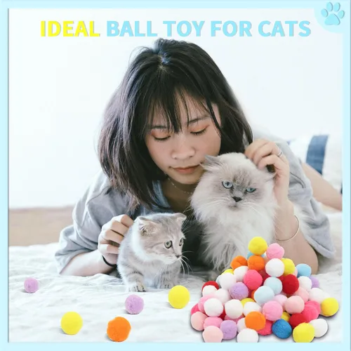 Vista 5 de 24 bolas coloridas para mascotas, bolas de felpa suave, pelota de juguete favorita del gato, juguete interactivo para gatos.