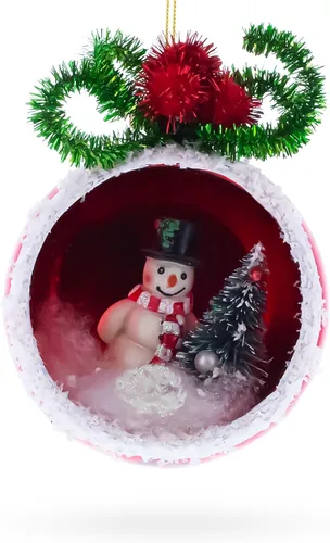 Vista 2 de Adorno festivo de cristal de muñeco de nieve y árbol de Navidad