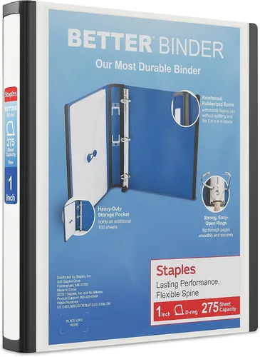 Vista 49 de Carpeta con anillos en forma de "D" de 1 pulgada para mejor visualización Staples, Negro