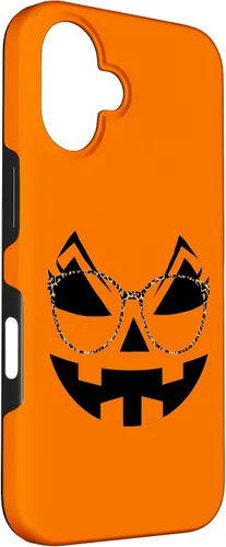 Vista 3 de iPhone 16 Funny Pumpkin Face Halloween Parties Leopard Print Glasses Case