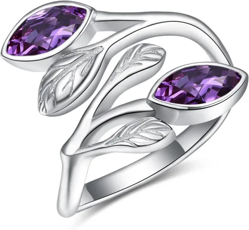Vista 9 de Anillos de hoja para mujer 925 Anillos de plata de ley con piedra de nacimiento de hoja Anillos abiertos ajustables Anillos de promesa Anillos