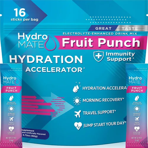 Vista 9 de HydroMATE - Paquetes de hidratación con electrolitos en polvo para frutas, con bajo contenido de azúcar, 30