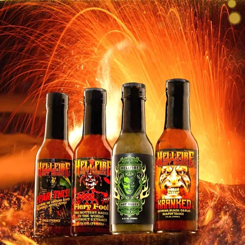 Vista 8 de Hellfire Hot Sauce Paquete de regalo Hot Ones - Paquete variado de salsa picante gourmet con 4 sabores extremos presentados en el programa