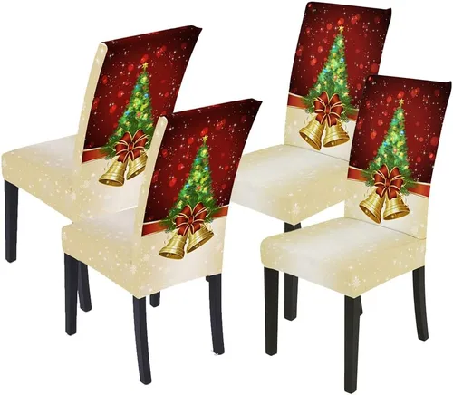 Vista 35 de XMNTG Juego de 6 fundas para sillas de Navidad, con estampado de ciervos, decoración de Navidad, fundas extraíbles para sillas antideslizantes Negro