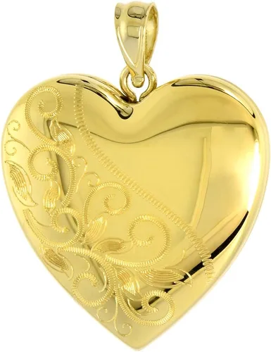 Vista 3 de Plata de ley corazón collar con camafeo Scroll Etching 1inch chapados en oro