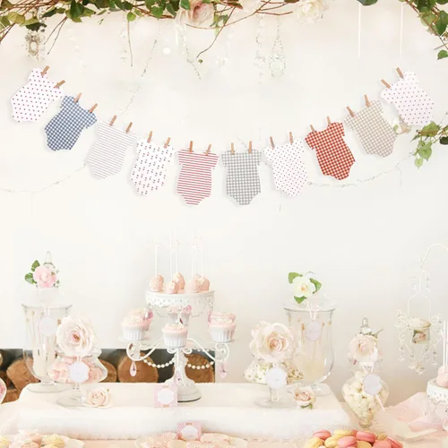 Vista 7 de Cartel de mameluco rojo, blanco y azul para bebé, decoración de baby shower, guirnalda de tendedero para bebé, decoración de fiesta de recién nacido