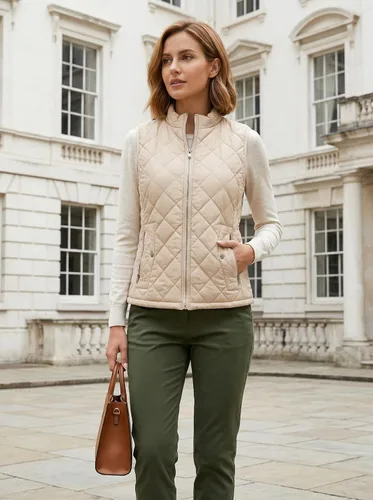 Vista 6 de Fuinloth Women's Quilted Vest Lightweight Puffer Stand Collar Zip Gilet Beige