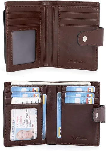 Vista 6 de BOSTANTEN - Billetera de cuero para mujer con bloqueo RFID, pequeña, con cremallera, de bolsillo, para tarjetas, con ventana para documento