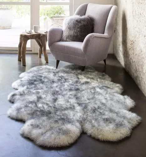 Vista 63 de HUAHOO Alfombra de piel de oveja genuina prémium Negra Real de Australia Piel de oveja natural de lujo, alfombra esponjosa de lana de cordero