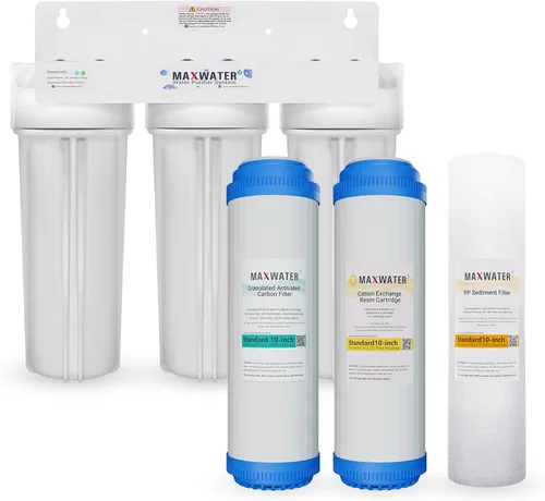 Vista 9 de Max Water Sistema de filtración de agua estándar de 3 etapas de ablandamiento de agua de 10 pulgadas para toda la casa – Sedimento + resina