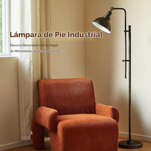 Vista 6 de VONLUCE Lámpara de pie para sala de estar, lámpara de pie industrial alta de 65 pulgadas, altura y cabezal ajustables, lámpara de lectura de pie