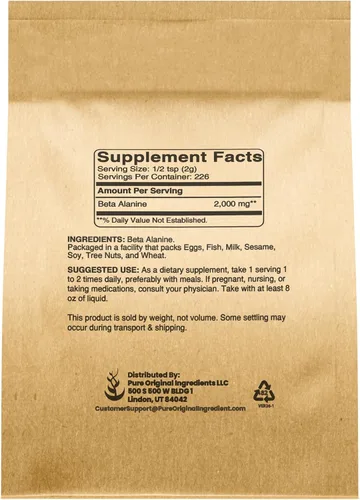 Vista 2 de Pure Original Ingredients Polvo de beta-alanina (1 lb) sin OMG, aminoácido no esencial