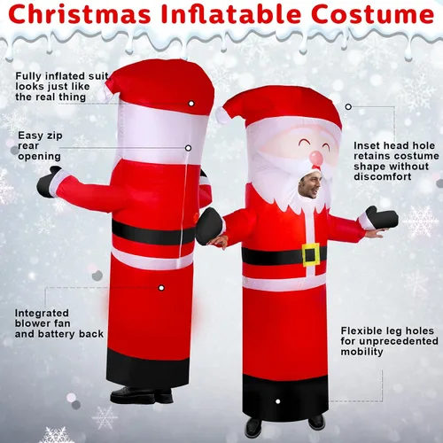 Vista 3 de Threan Disfraz inflable de Navidad, disfraz de tubo inflable de Papá Noel con soplador para adultos, hombres y mujeres, Navidad, vacaciones, cosplay