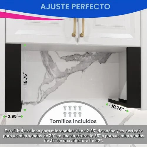 Vista 3 de Kit Universal de Molduras para Microondas - Kit de Relleno de Microondas de Metal Negro que se Adapta a la Mayoría de Microondas Empotrados - Llena