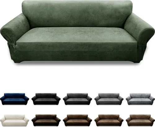 Vista 86 de Fundas para Sillón de 2 Piezas con Cojín en T, Fundas de Aspecto de Cuero para Sofá, Fundas para Sillas, Protector de Muebles Elástico, Funda