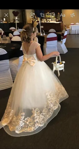 Vista 5 de Vestido de fiesta de tul hinchado con cordones para niña de las flores de princesa