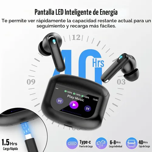 Vista 6 de Auriculares Inalámbricos, Auriculares Bluetooth 5.4 con Pantalla Táctil Multifunción y 5 Modos de EQ, Auriculares de 48H con Bajo Estéreo y ANC