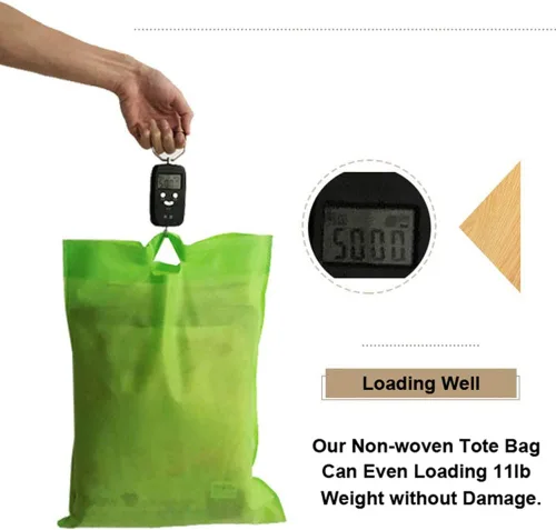 Vista 6 de Muka TOPTIE Paquete de 100 bolsas de mano con asa troquelada no tejida con impresión personalizada, bolsa de compras sellada térmicamente, bolsa