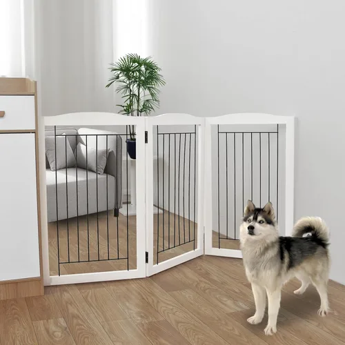 Vista 13 de ZJSF Puerta plegable independiente para perros para casa, puerta de madera extra ancha para cachorros, escaleras, puertas para mascotas, valla alta
