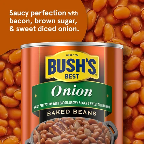 Vista 4 de Bush's Best Frijoles horneados con cebolla, 16 onzas (12 latas) Canned Beans, Source of Plant Based Protein and Fiber, Gluten Free, Made with