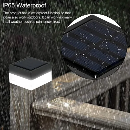 Vista 2 de Paquete de 8 luces LED solares para postes de valla, luces solares de 2 x 2 pulgadas, luz blanca fría de alto brillo, luz solar alimentada por