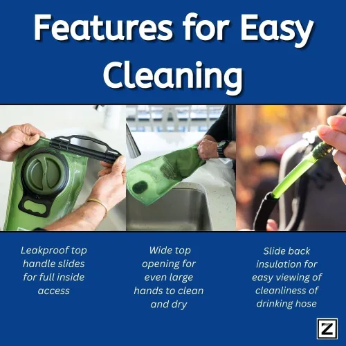 Vista 4 de Zee Best Hygienic Hydration Bladder Hygienic Features: Easy-to Clean, Dual Wide Openings, Multiple Mouthpieces w/ Quick-Connect, BPA-Free, Leakproof