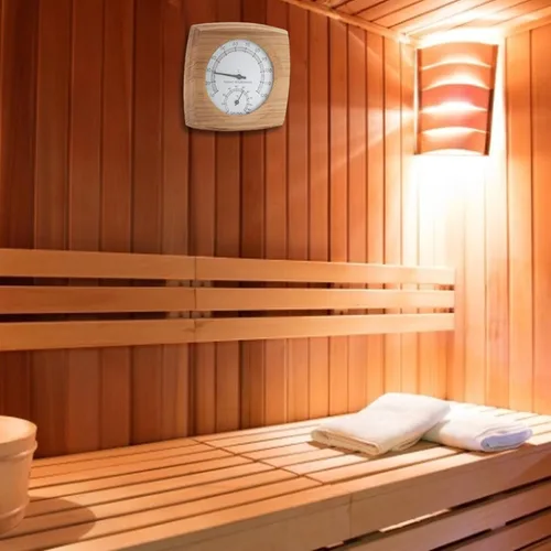 Vista 7 de Termómetro higrómetro para interiores, 2 en 1, termómetro higrómetro de madera para interiores, higrómetro, sala de vapor, sauna, accesorios