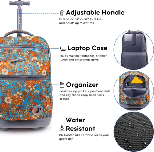 Vista 5 de J World New York Sundance - Mochila rodante para niña y niño, Floración retro, talla única
