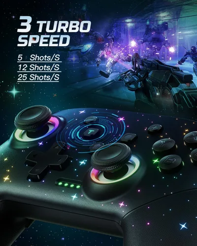 Vista 3 de Switch Controller Compatible with SwitchLiteOLEDPC WindowsiOSAndroid, 1000mAh Programmable Wireless Switch Pro Controller with Cool RGB Star Light