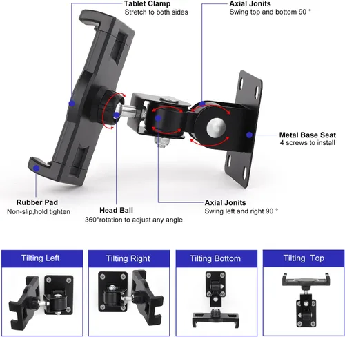 Vista 4 de iTODOS Soporte de pared para tableta, compatible con iPad de 7-12.9 pulgadas, Galaxy Tab S7/S8/S11/S10/iPhone/teléfono celular, 360 ajustables, clip