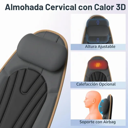 Vista 6 de SLOTHMORE Cojín de asiento de masaje, masajeador de espalda de vibración con calor, almohadilla para silla de masaje con almohada ajustable