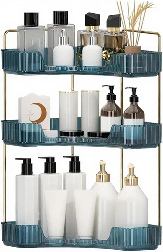 Vista 19 de INVSSENE Organizador esquinero para encimera de baño, bandejas organizadoras de tocador para mostrador, organizadores de maquillaje, bandeja de Azul